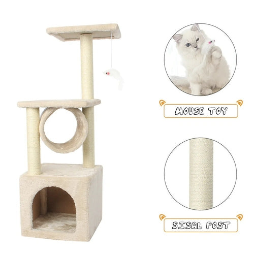 Cat Tree Tower with Scratcher, Nest and Toy Mouse